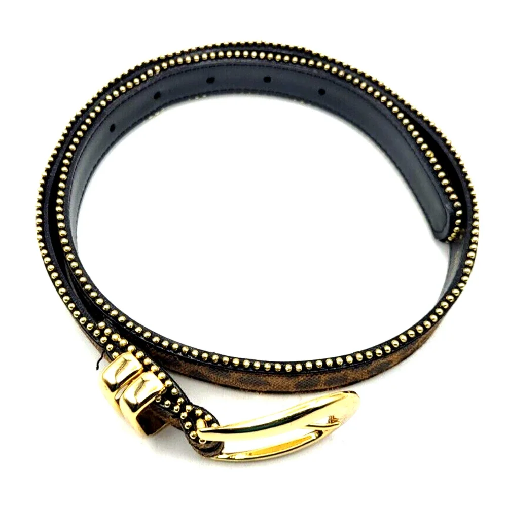 Amiee Lynn Leopard Print Leather Belt Gold Studded with Gold Buckle Size Small